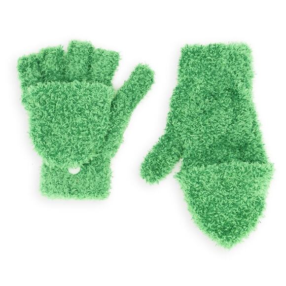 New Fashion Nova Fuzzy Flip Top Gloves Mittens Green Button Winter Fingerless - Picture 1 of 2
